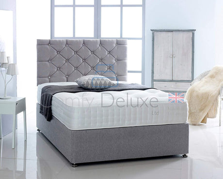 Silver-Chenille-Pocket-Divan-Bed-Set-Chesterfield-Headboard-Storage-Drawers-Faux-Leather-Chenille-Soft-Velvet-Blind-Headboard-Pocket-Mattress-Soft-Firm-Medium-Firm-Glides
