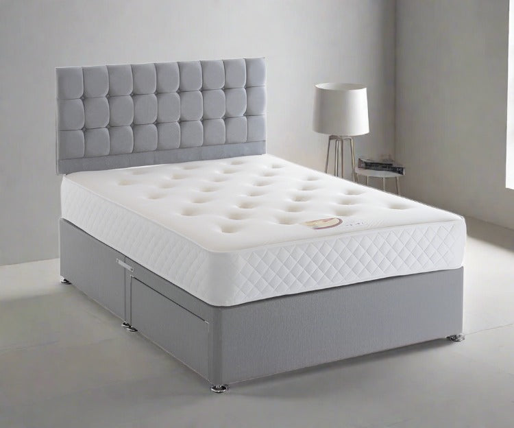 Nevada Divan Bed Set With Memory Sprung Mattress And Cubed Headboard