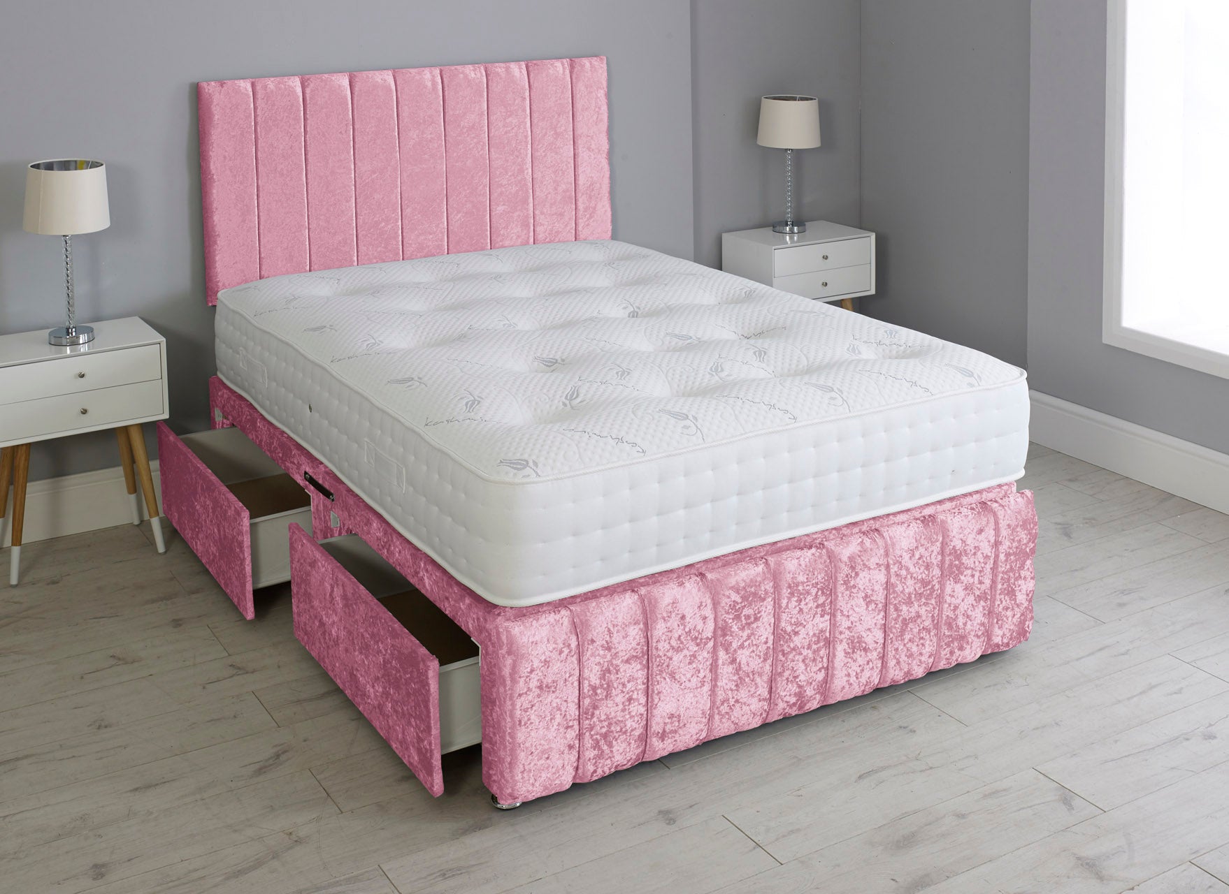 Linear Divan Bed Set With Footboard And Pocket Mattress And Headboard