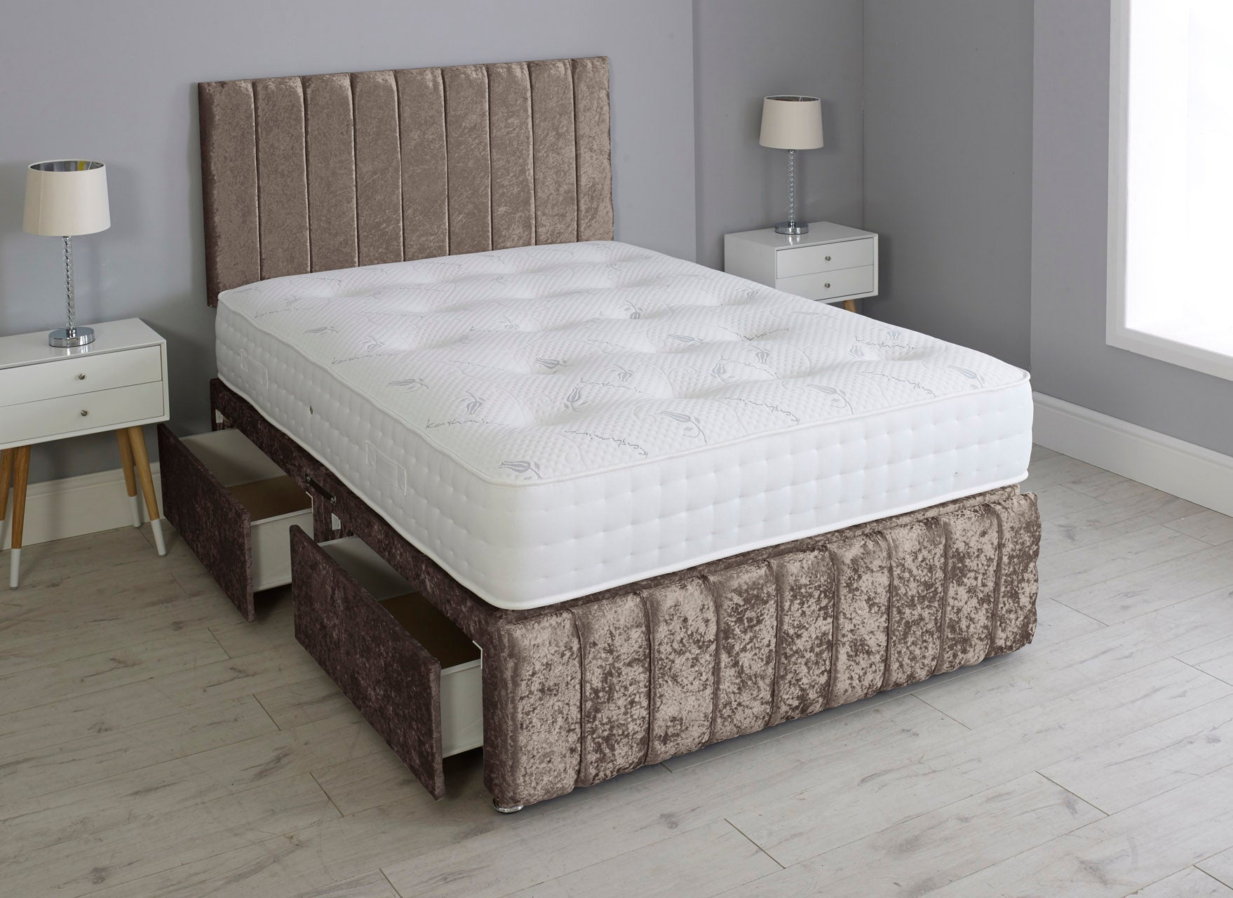 Linear Divan Bed Set With Footboard And Pocket Mattress And Headboard