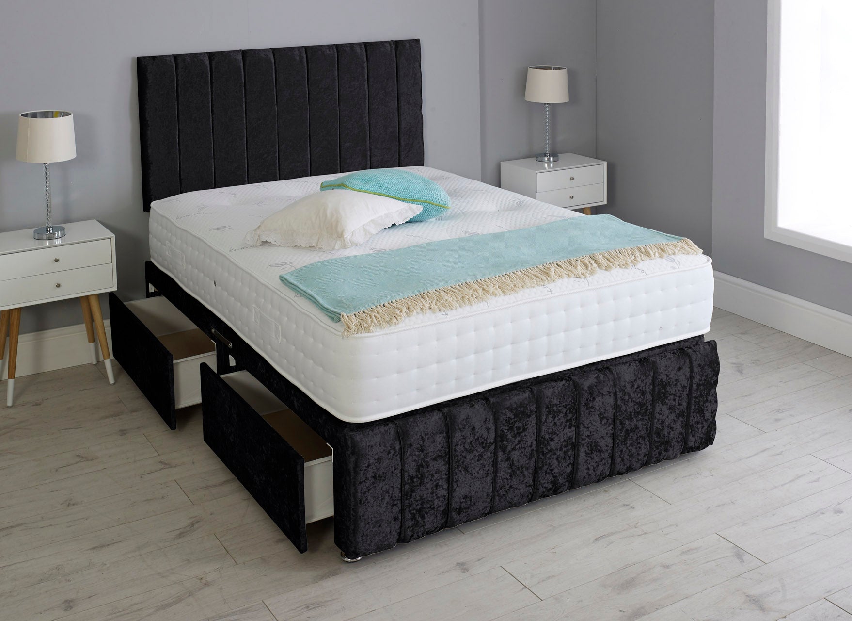 Linear Divan Bed Set With Footboard And Pocket Memory Mattress And Headboard