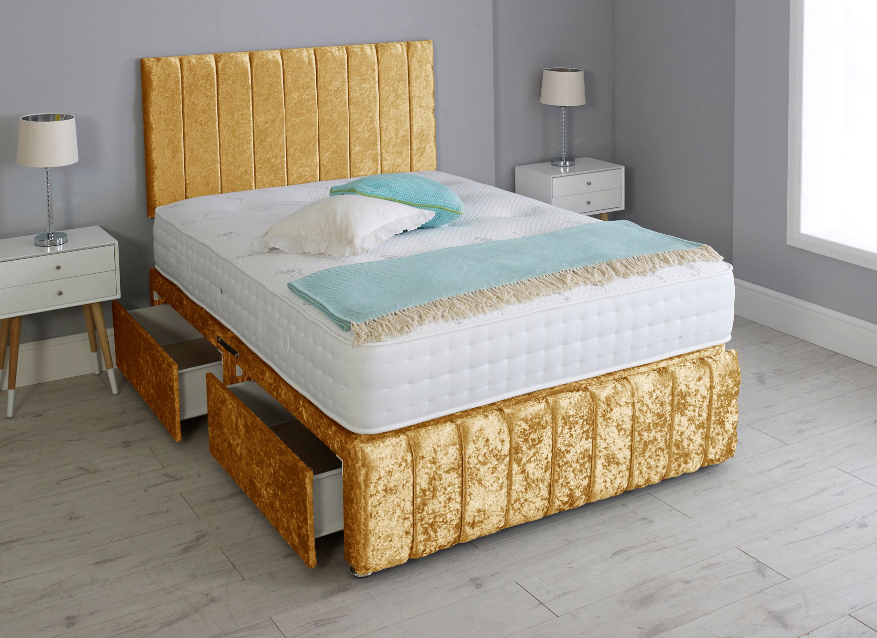 Linear Divan Bed Set With Footboard And Pocket Memory Mattress And Headboard