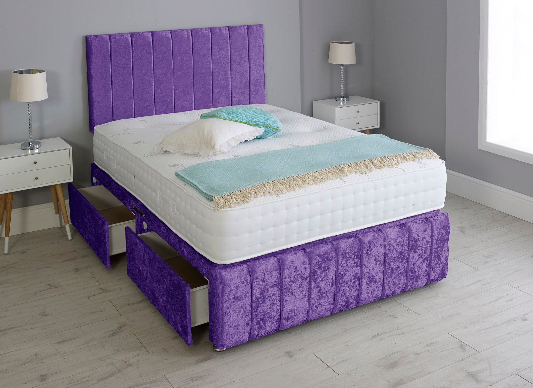 Linear Divan Bed Set With Footboard And Pocket Memory Mattress And Headboard