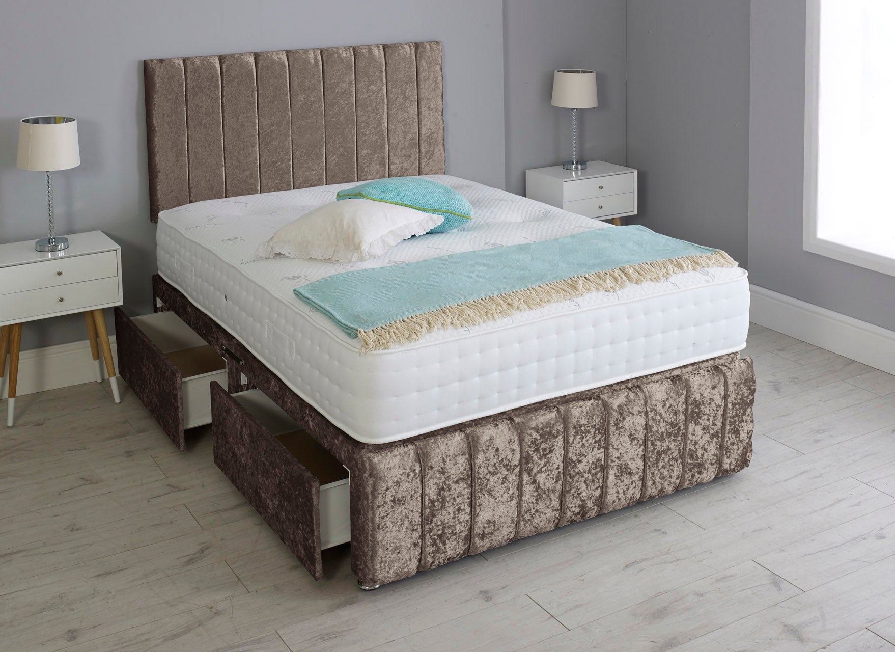 Linear Divan Bed Set With Footboard And Pocket Memory Mattress And Headboard