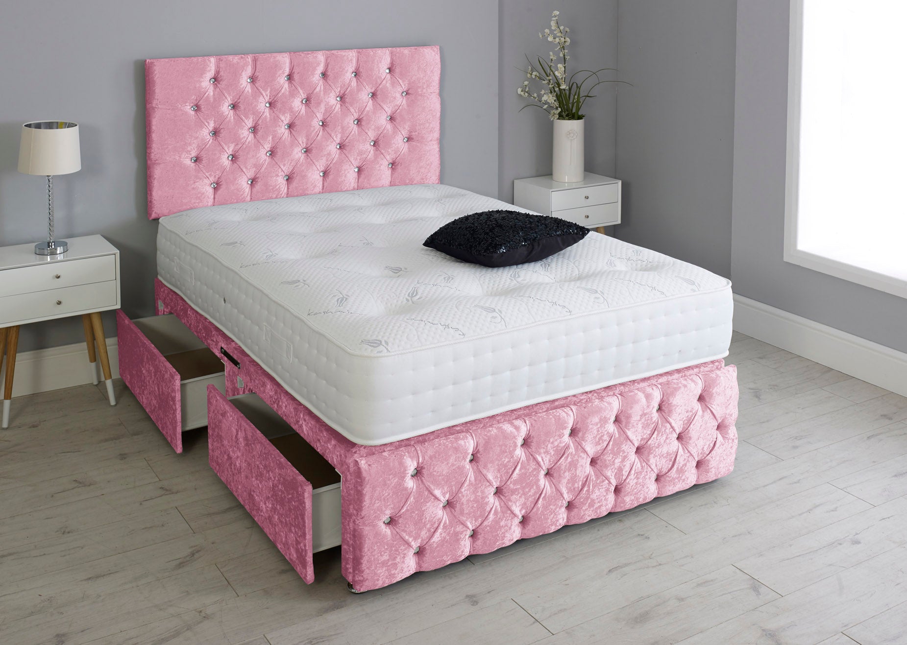 Milly Chesterfield Divan Bed Set With Footboard And Pocket Mattress And Headboard