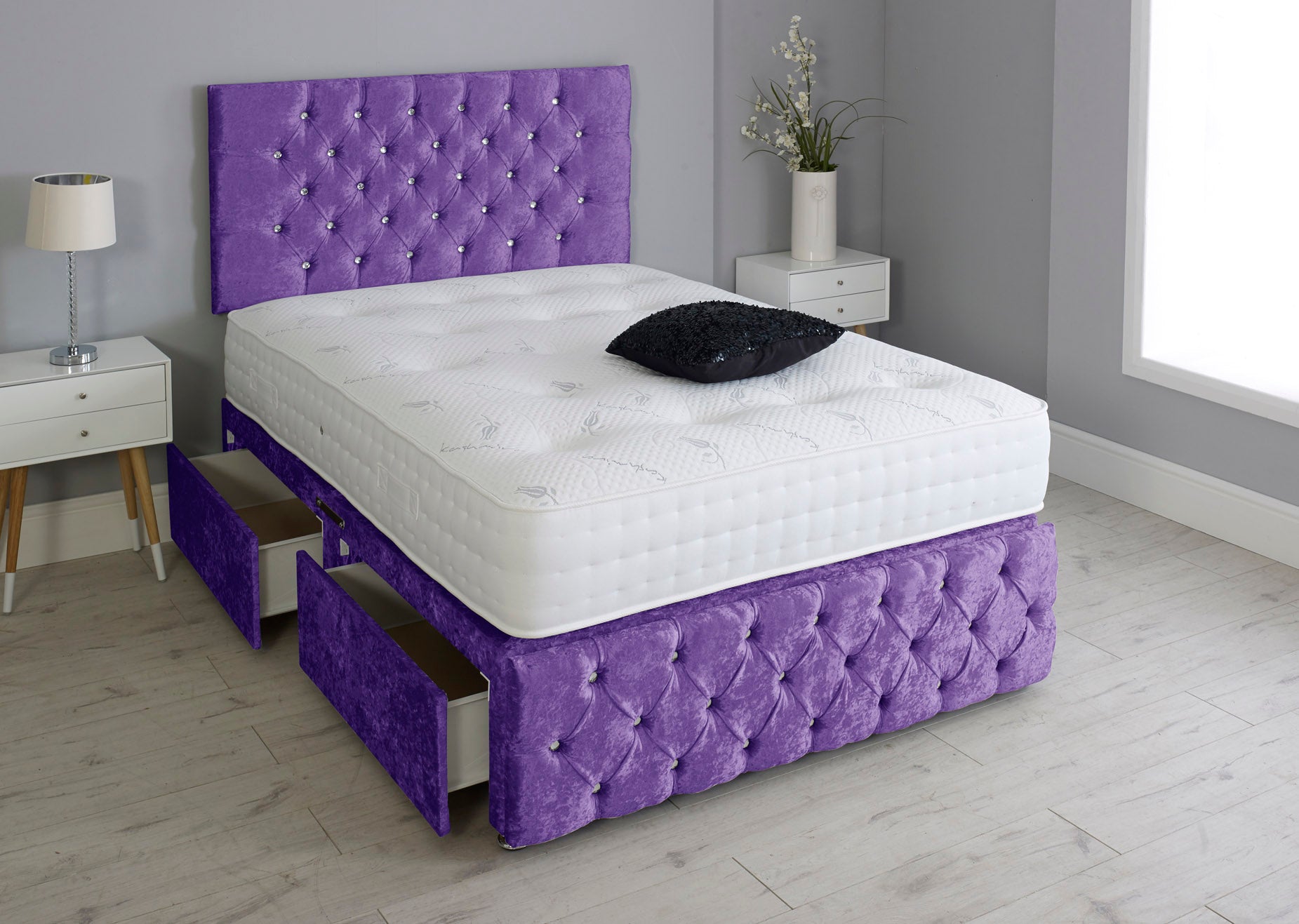 Milly Chesterfield Divan Bed Set With Footboard And Pocket Memory Mattress And Headboard