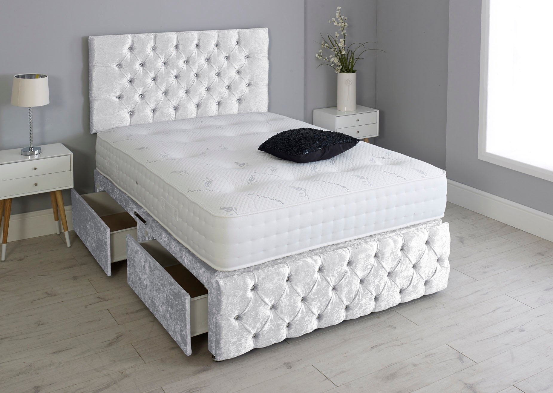 Milly Chesterfield Divan Bed Set With Footboard And Pocket Memory Mattress And Headboard