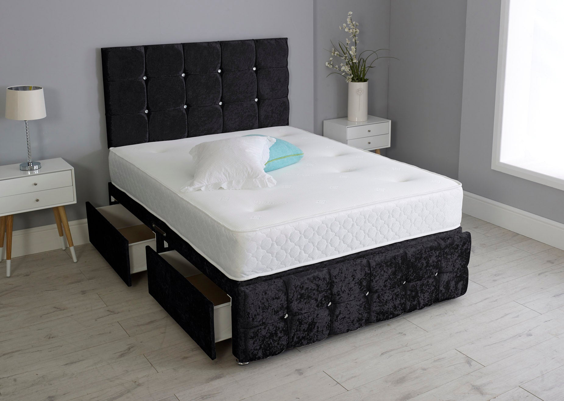 Cuboid Cube Divan Bed Set With Footboard And Memory Orthopaedic Mattress