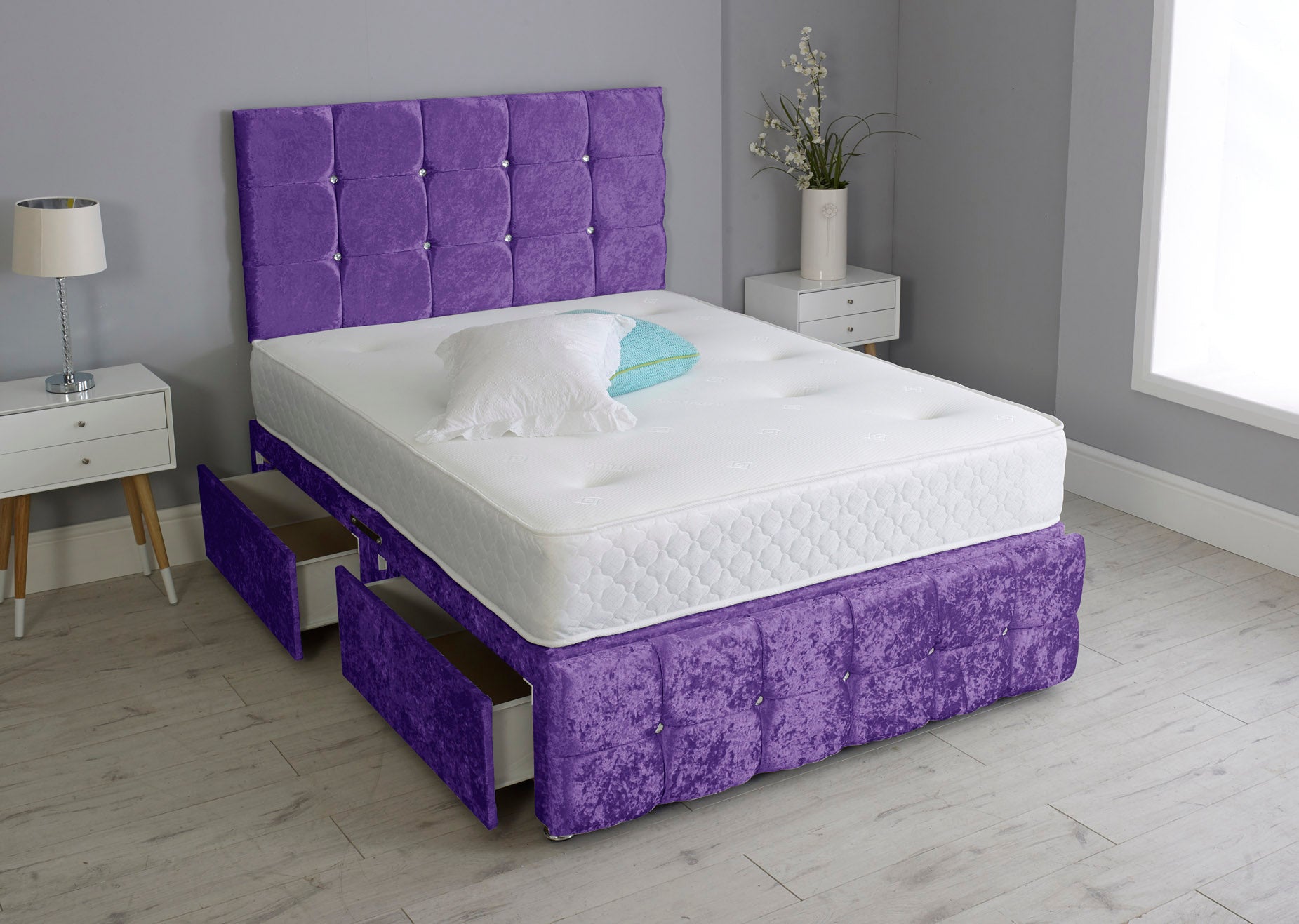 Cuboid Cube Divan Bed Set With Footboard And Memory Orthopaedic Mattress