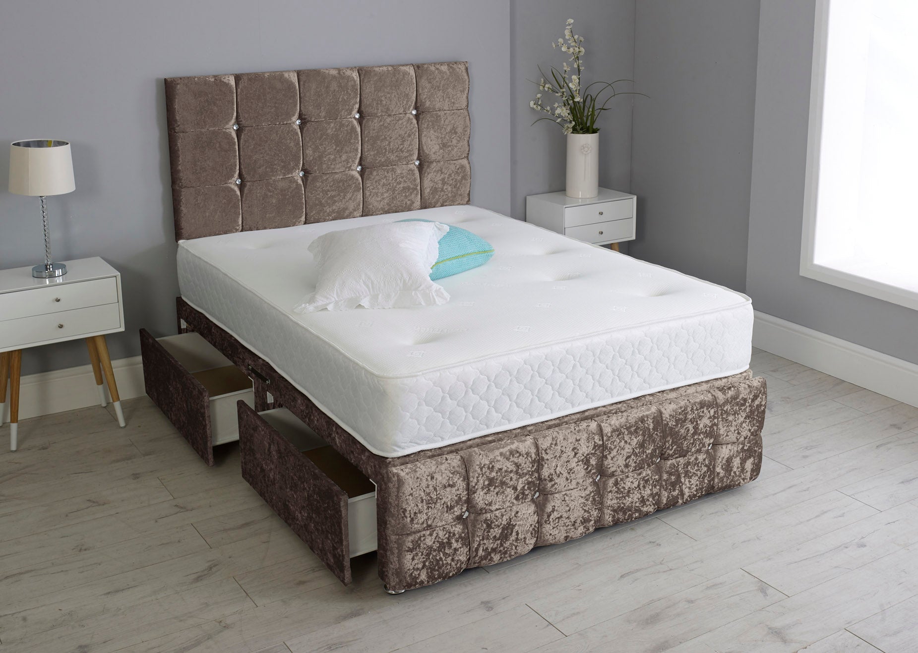 Cuboid Cube Divan Bed Set With Footboard And Memory Orthopaedic Mattress