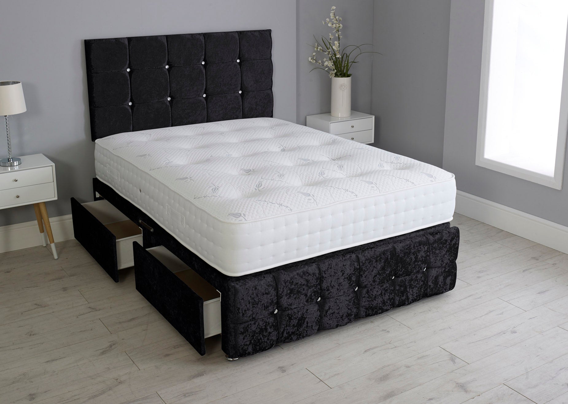 Cuboid Cube Divan Bed Set With Footboard And Pocket Mattress And Headboard