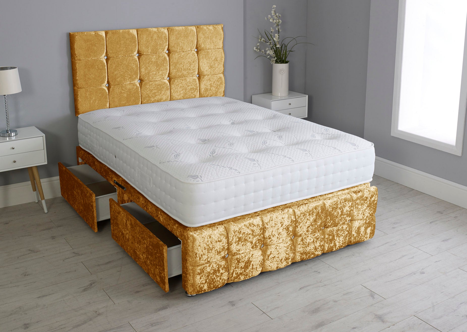 Cuboid Cube Divan Bed Set With Footboard And Pocket Mattress And Headboard