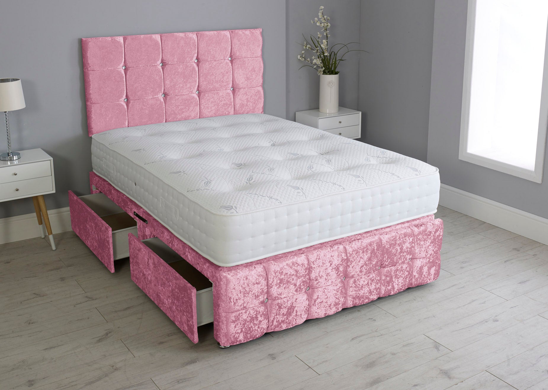 Cuboid Cube Divan Bed Set With Footboard And Pocket Mattress And Headboard