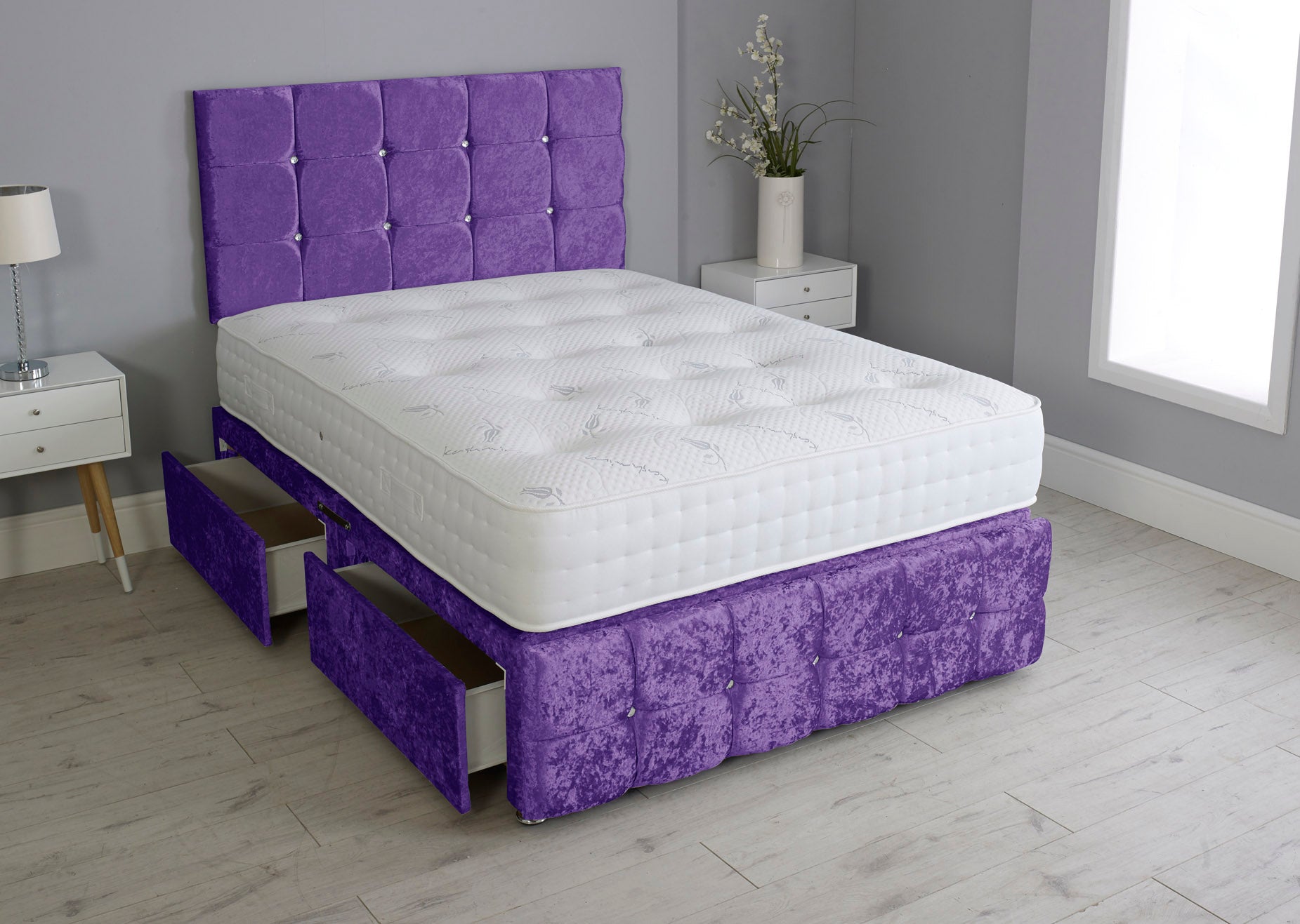 Cuboid Cube Divan Bed Set With Footboard And Pocket Mattress And Headboard