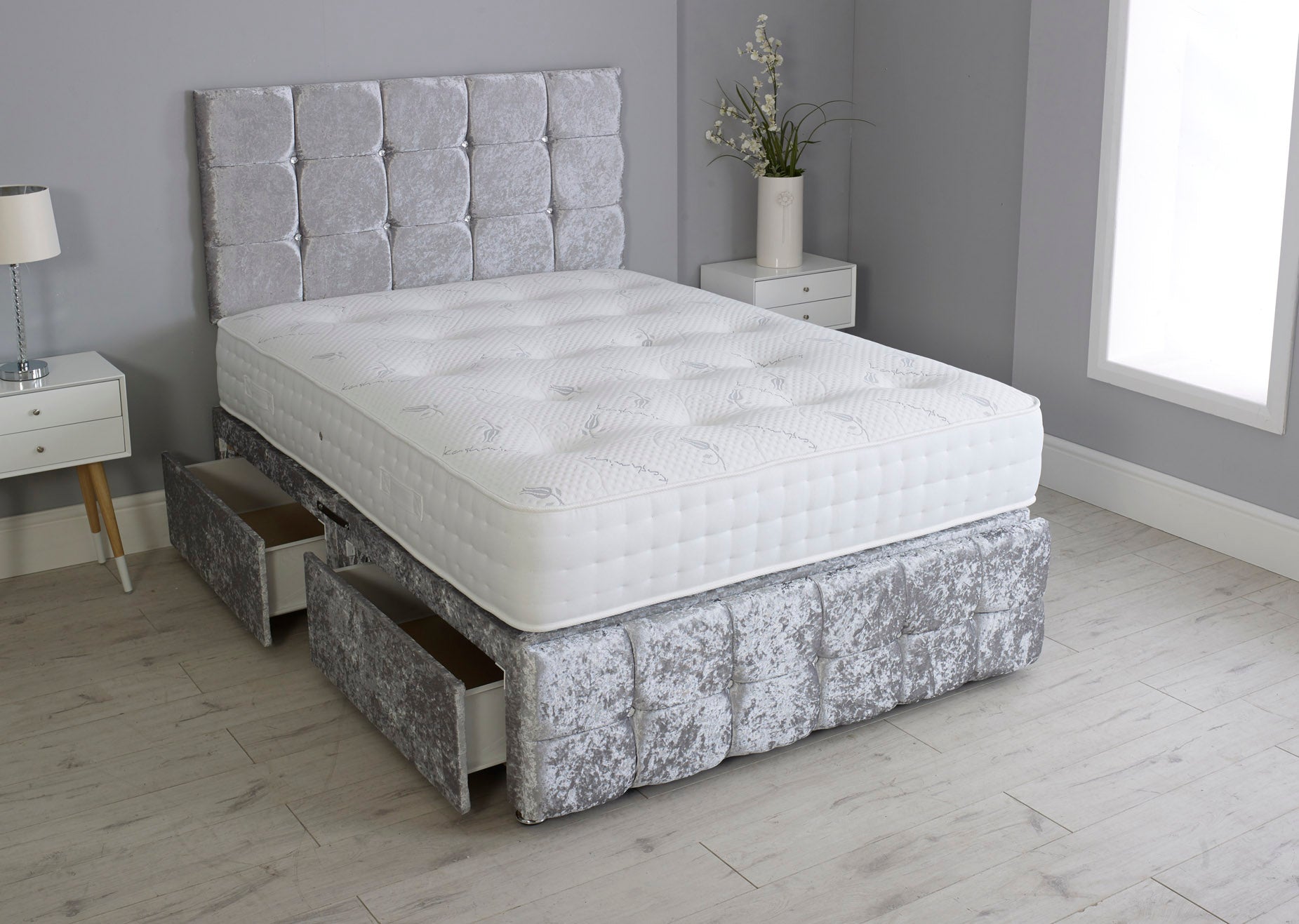 Cuboid Cube Divan Bed Set With Footboard And Pocket Mattress And Headboard