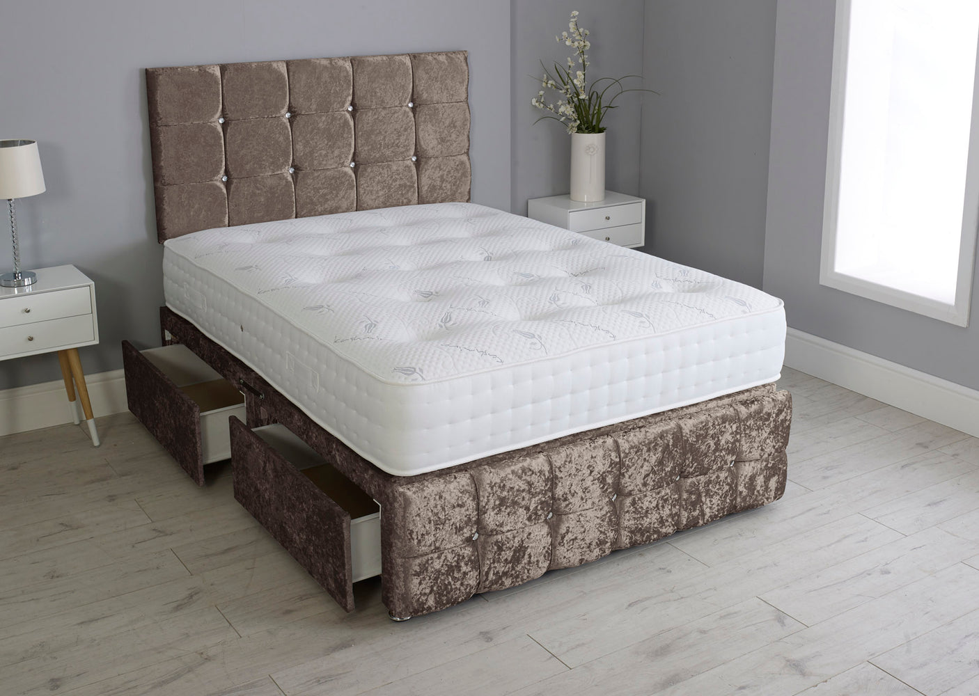 Cuboid Cube Divan Bed Set With Footboard And Pocket Mattress And Headboard