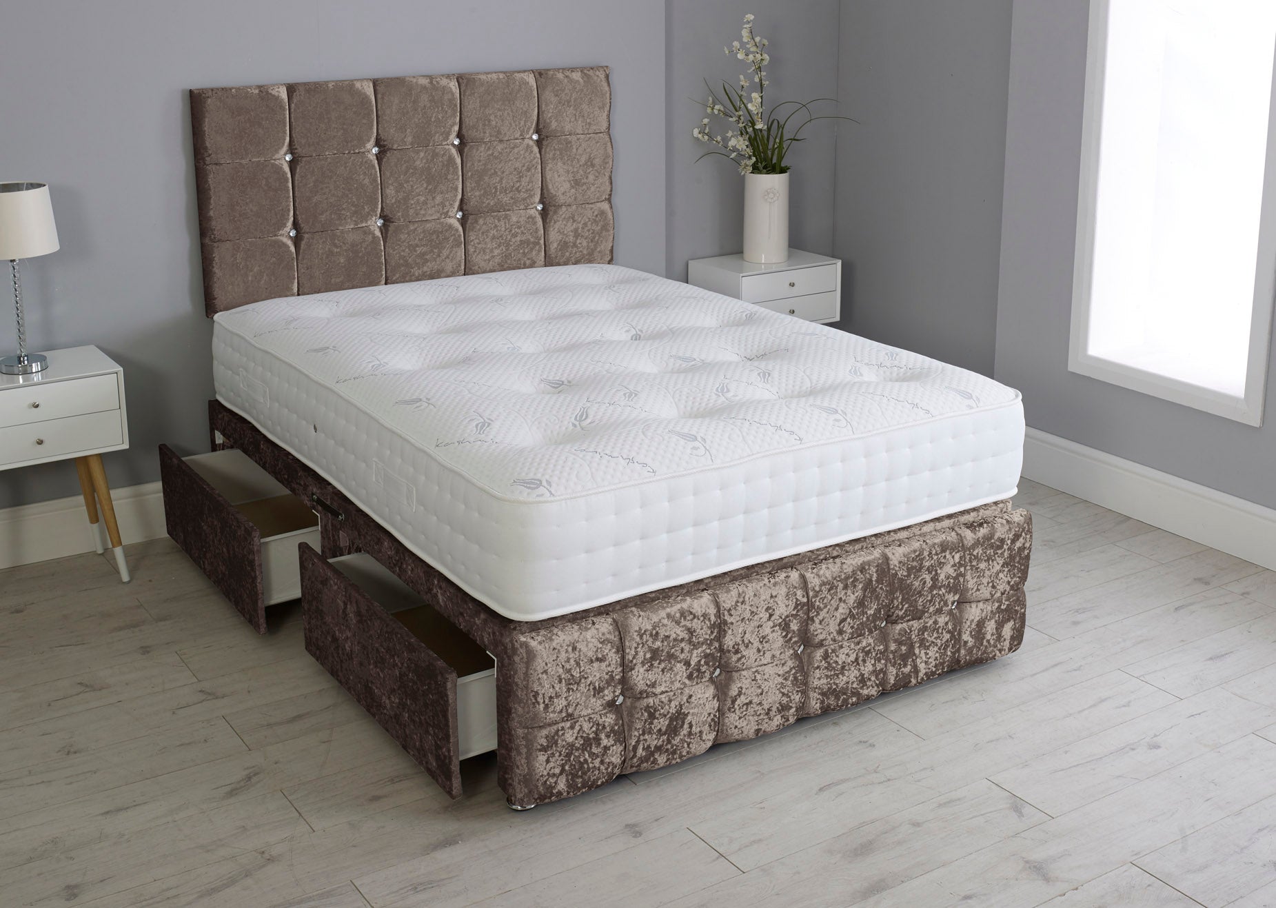 Cuboid Cube Divan Bed Set With Footboard And Pocket Mattress And Headboard