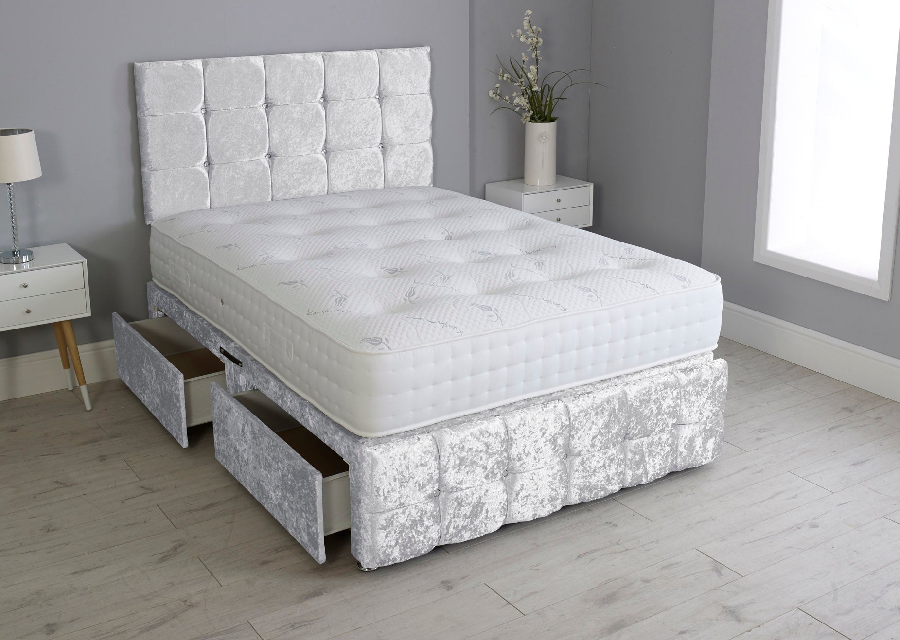 Cuboid Cube Divan Bed Set With Footboard And Pocket Mattress And Headboard