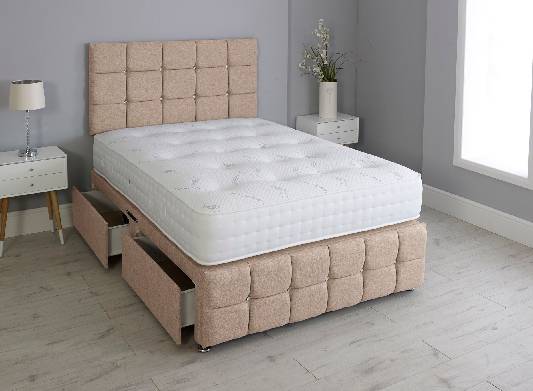 Cuboid Cube Divan Bed With Mattress And Footboard And Pocket Memory Mattress