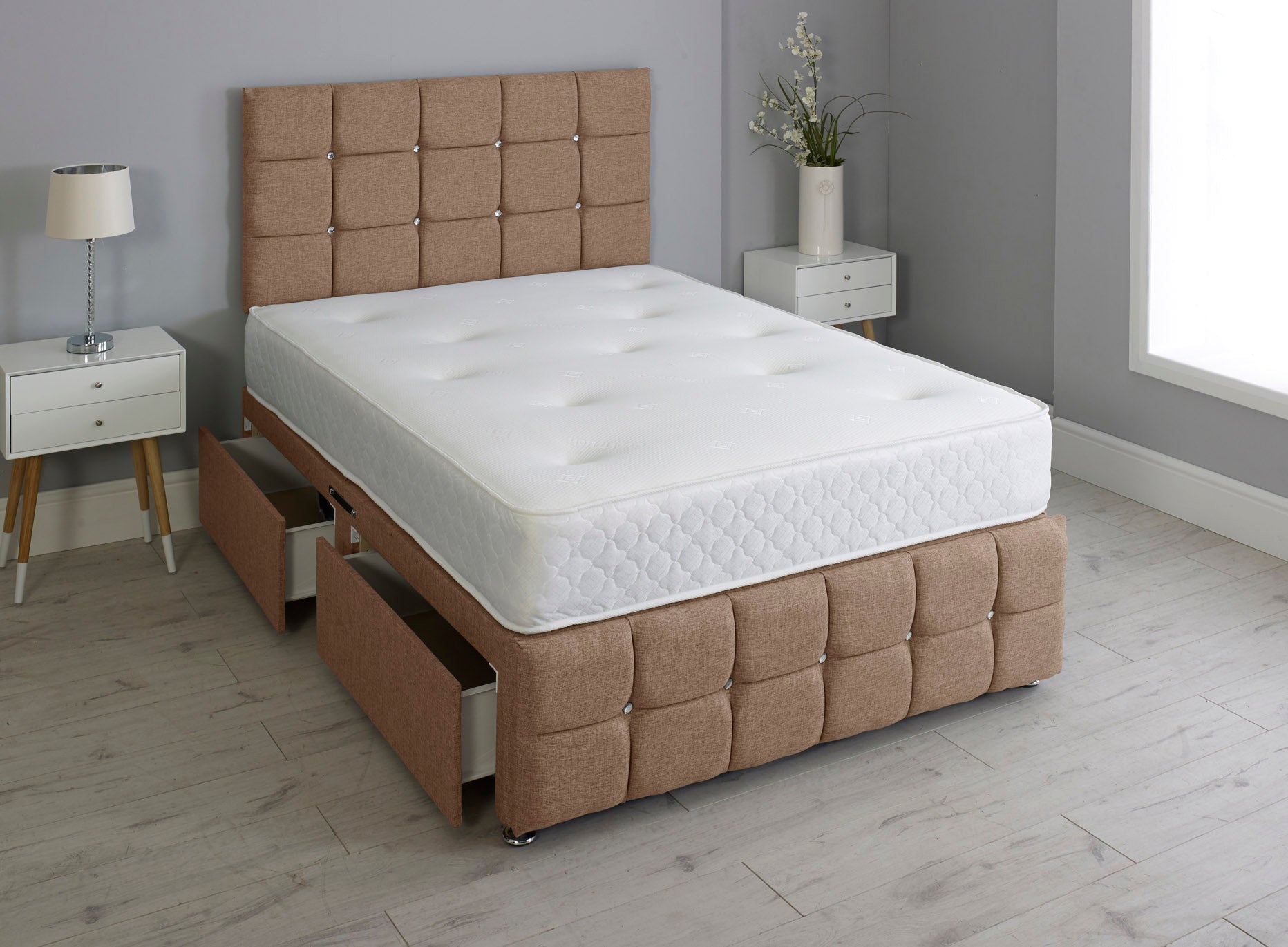 Cuboid Cube Divan Bed Set With Footboard And Memory Orthopaedic Mattress