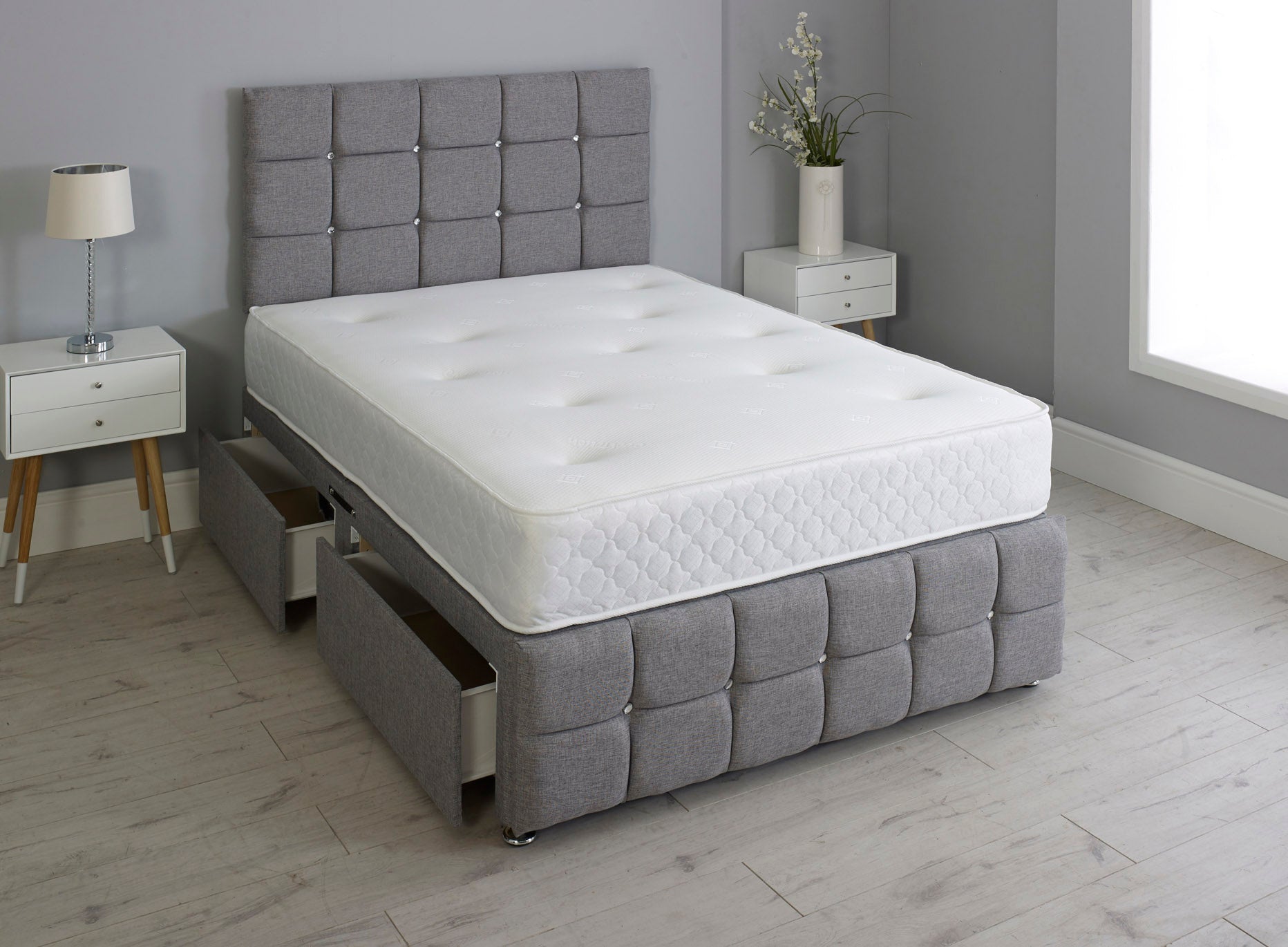 Cuboid Cube Divan Bed Set With Footboard And Memory Orthopaedic Mattress