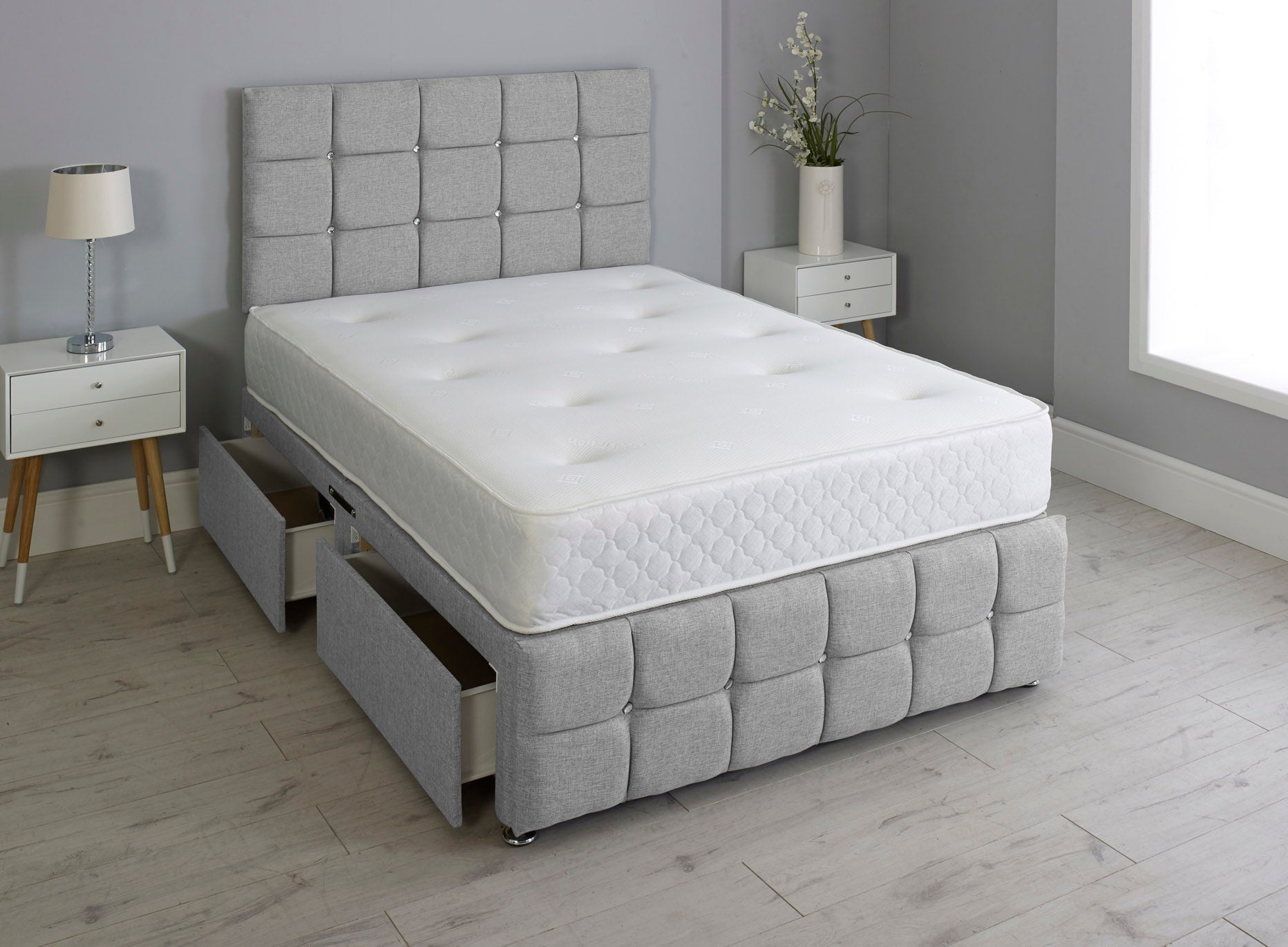 Cuboid Cube Divan Bed Set With Footboard And Memory Orthopaedic Mattress