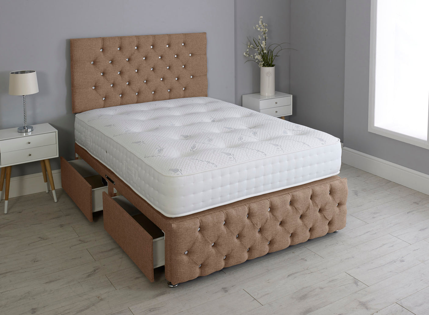 Milly Chesterfield Divan Bed Set With Footboard And Pocket Memory Mattress And Headboard