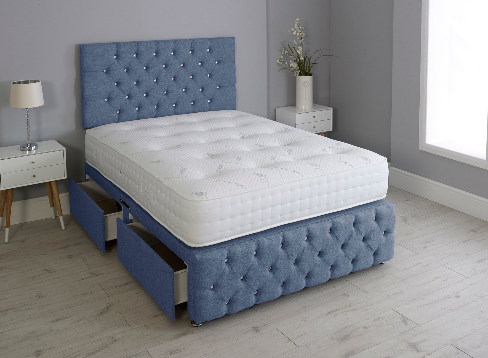 Milly Chesterfield Divan Bed Set With Footboard And Pocket Memory Mattress And Headboard