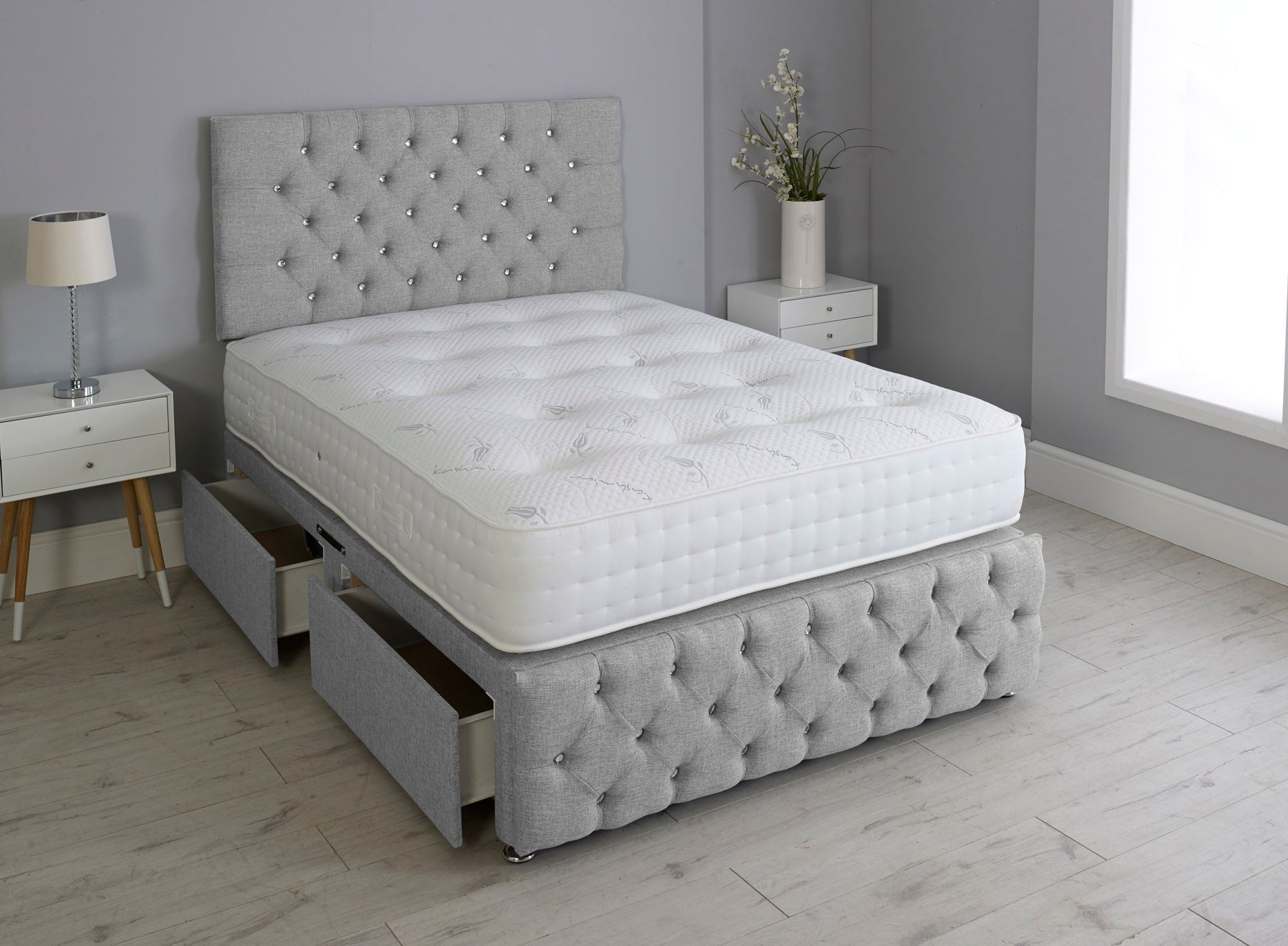 Milly Chesterfield Divan Bed Set With Footboard And Pocket Memory Mattress And Headboard