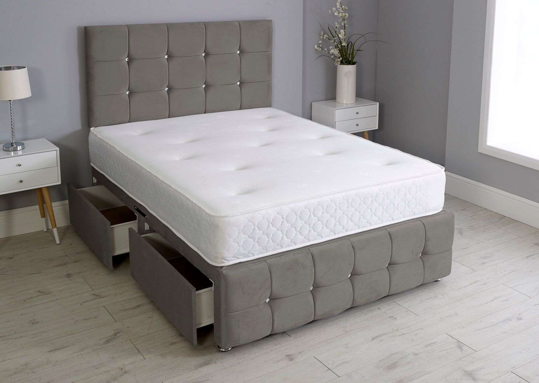 Cuboid Cube Divan Bed Set With Footboard And Memory Orthopaedic Mattress