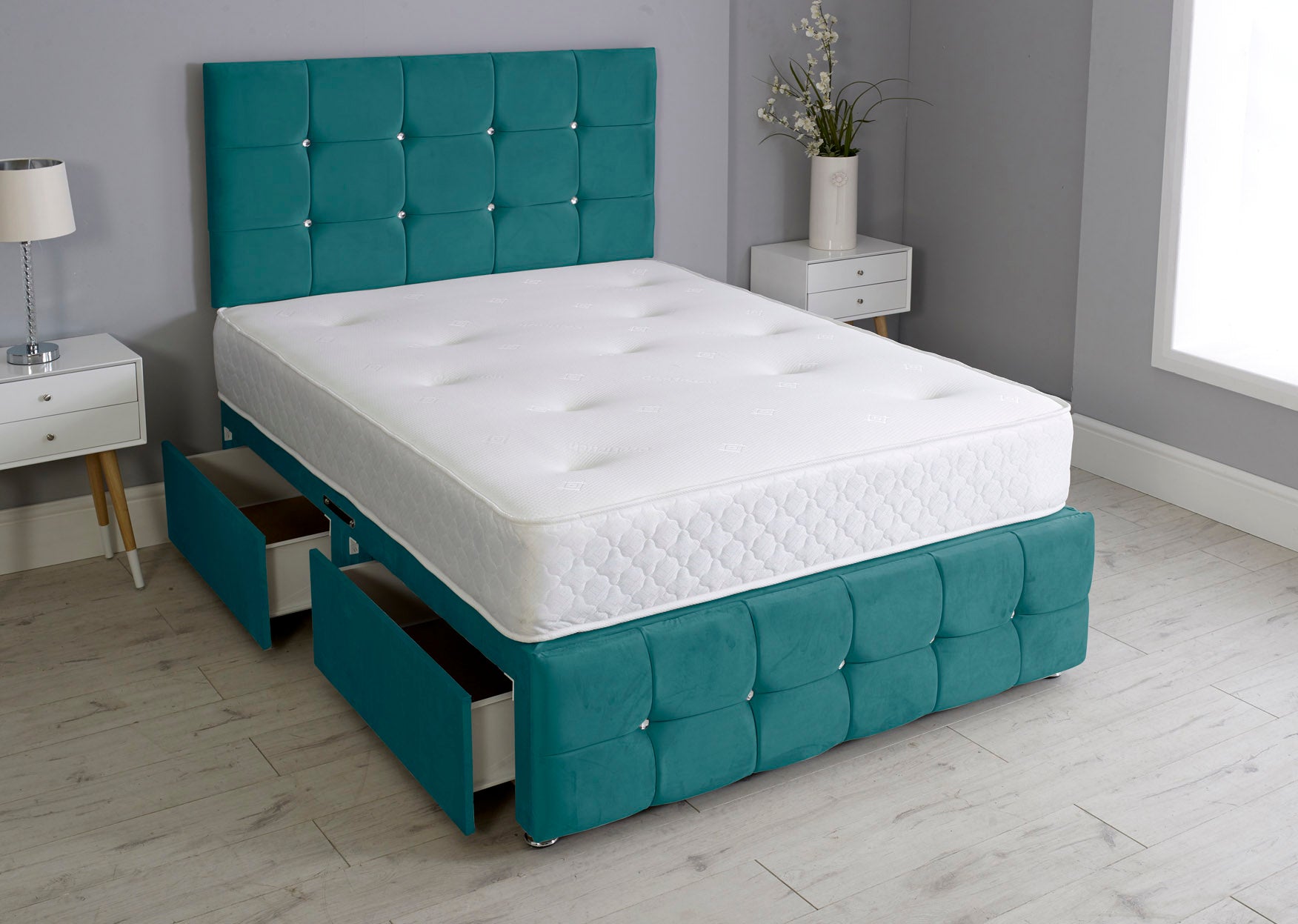 Cuboid Cube Divan Bed Set With Footboard And Memory Orthopaedic Mattress