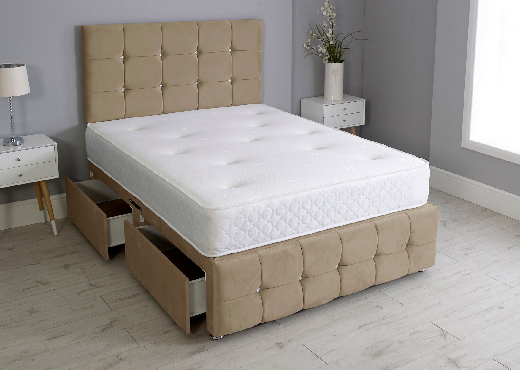 Cuboid Cube Divan Bed Set With Footboard And Memory Orthopaedic Mattress