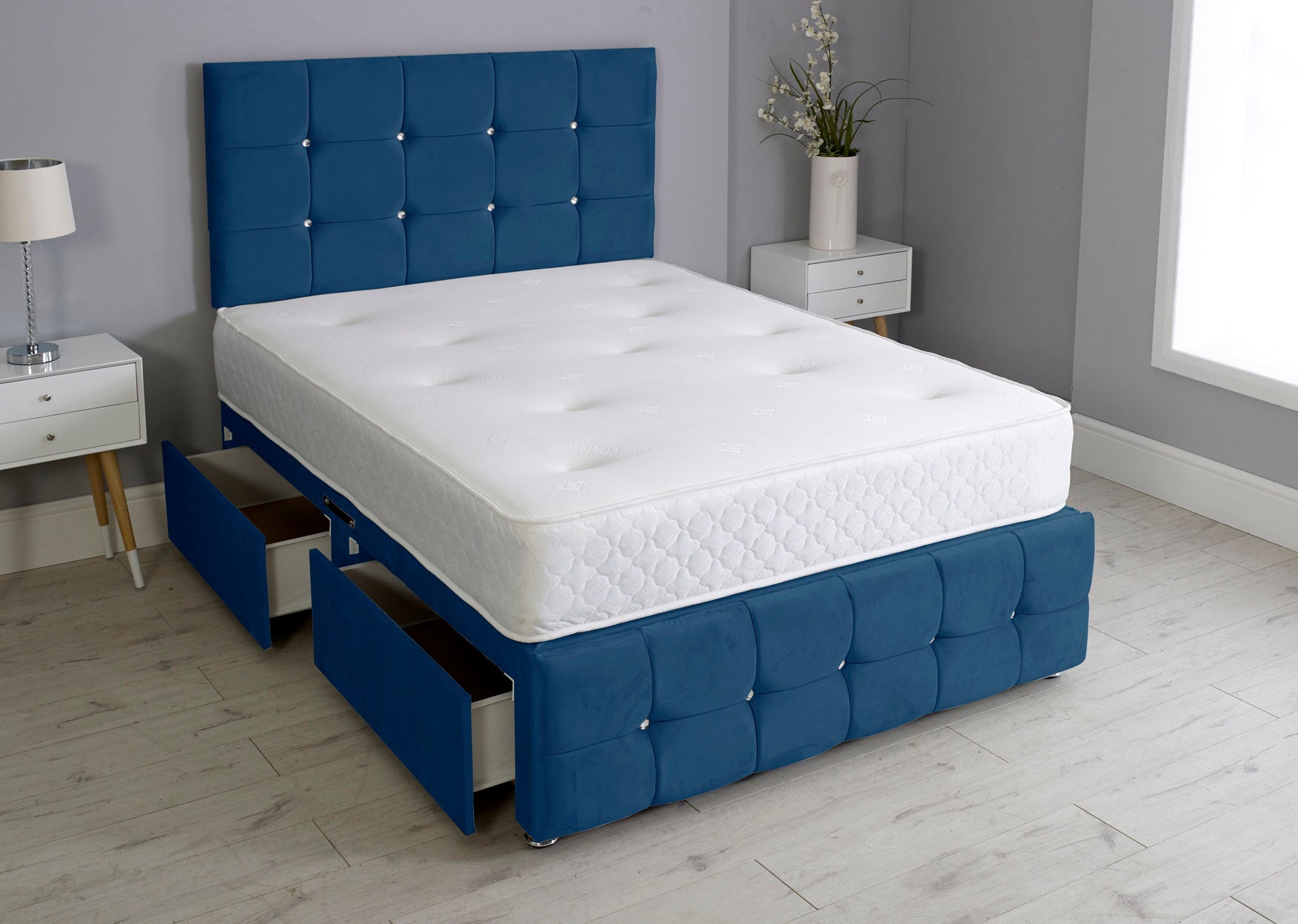 Cuboid Cube Divan Bed Set With Footboard And Memory Orthopaedic Mattress