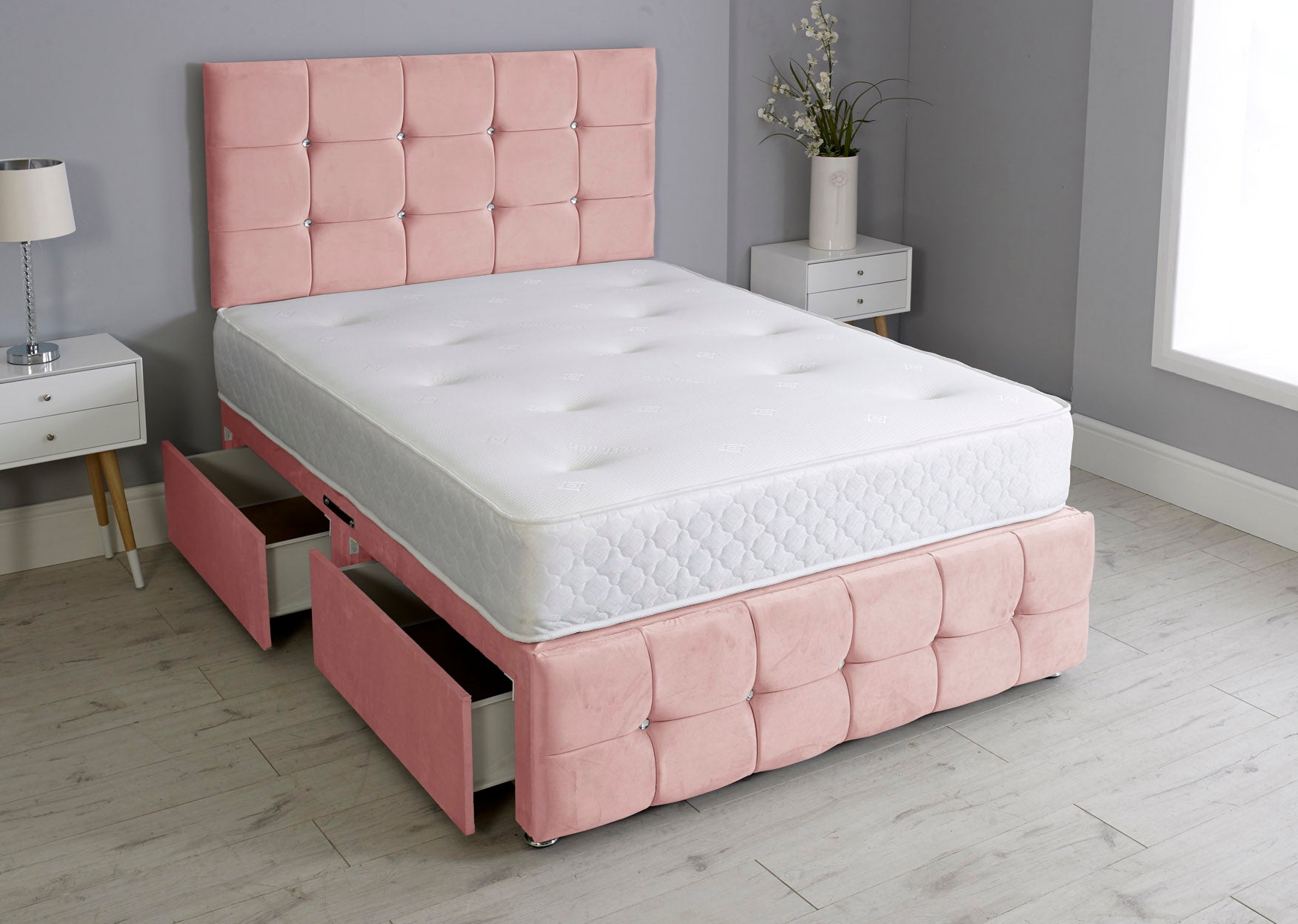 Cuboid Cube Divan Bed Set With Footboard And Memory Orthopaedic Mattress