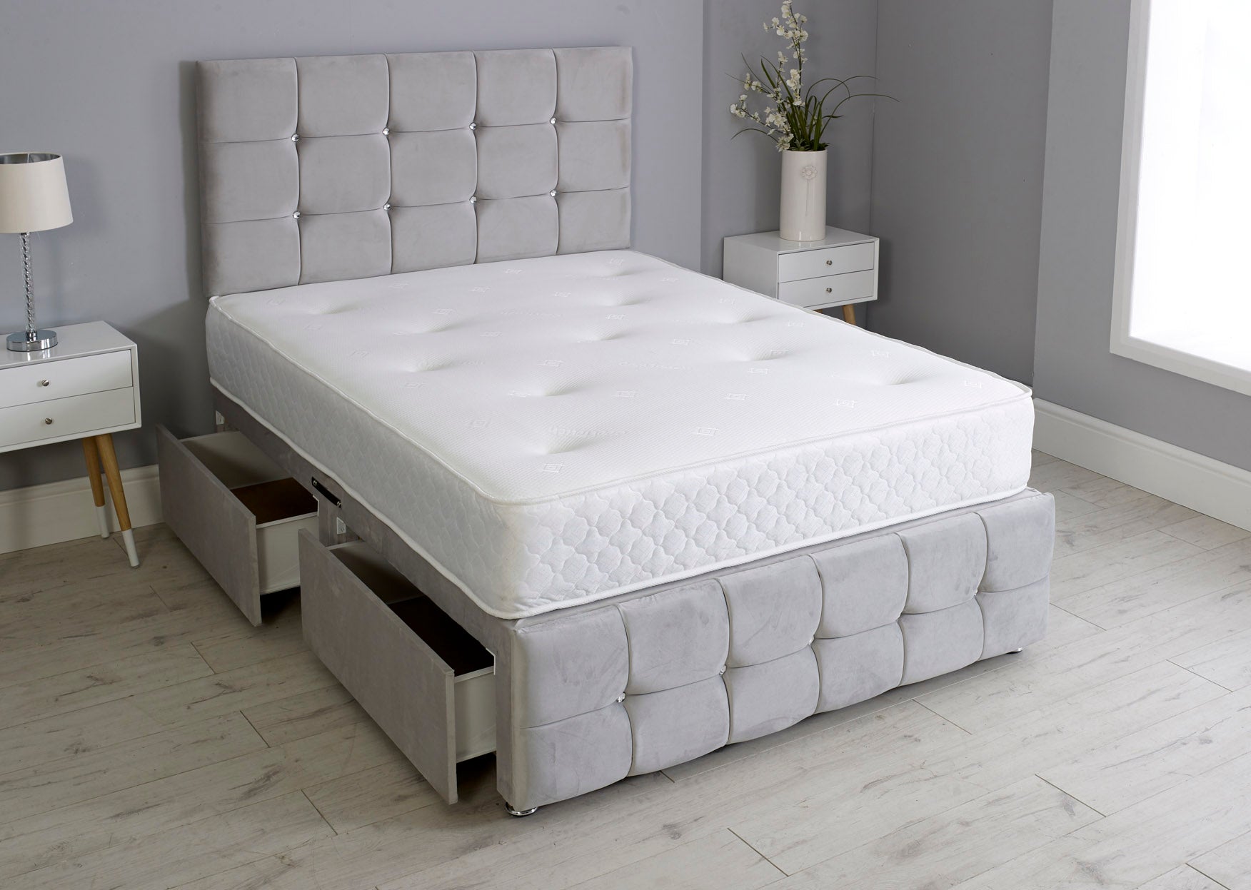 Cuboid Cube Divan Bed Set With Footboard And Memory Orthopaedic Mattress