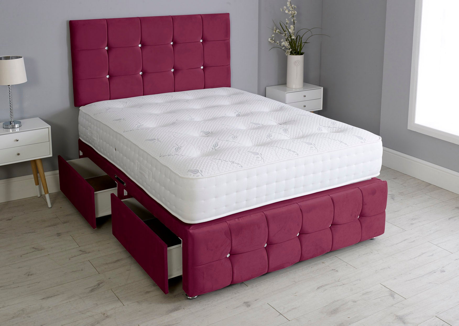 Cuboid Cube Divan Bed Set With Footboard And Pocket Mattress And Headboard