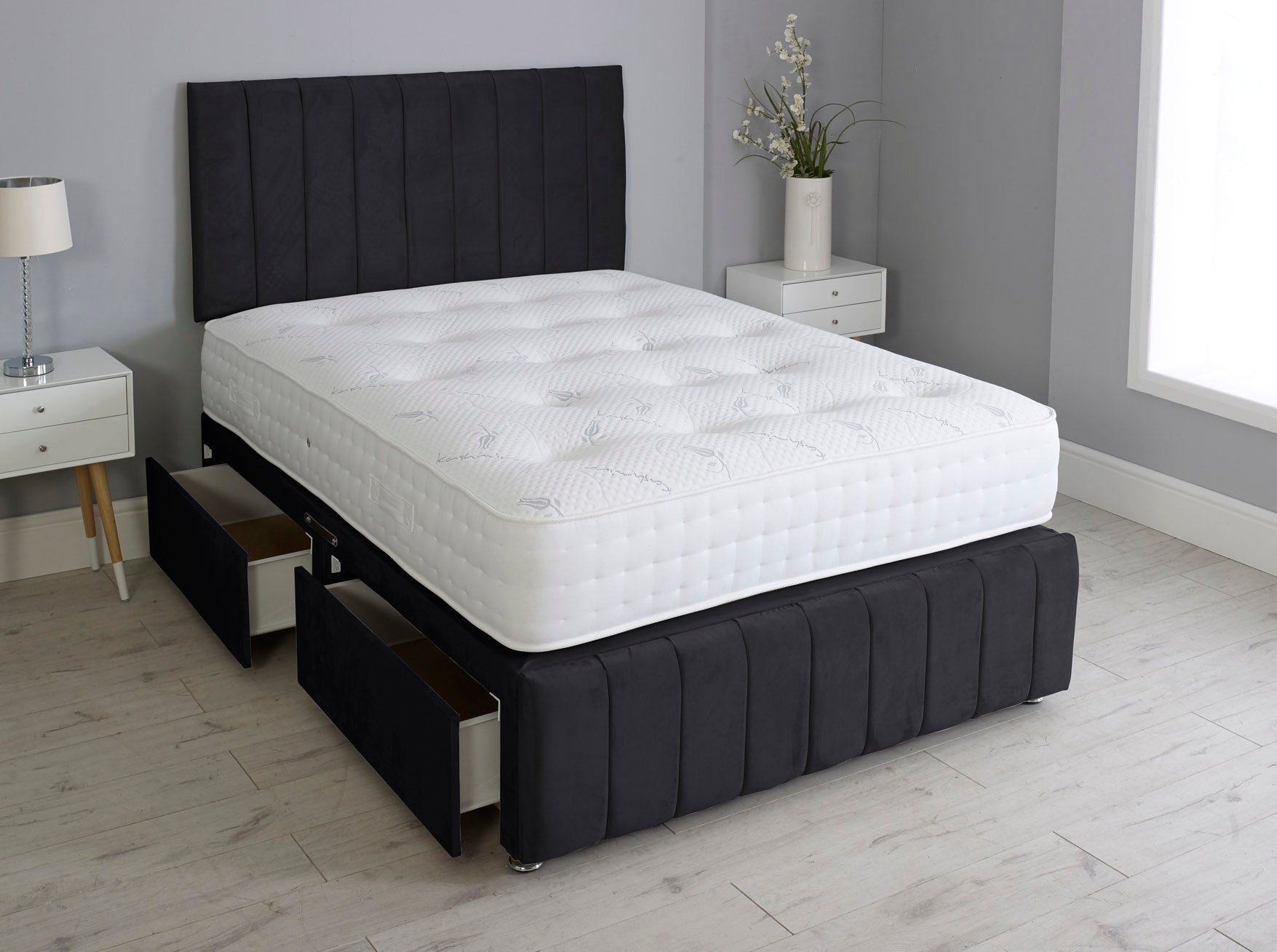 Linear Divan Bed Set With Footboard And Pocket Memory Mattress And Headboard