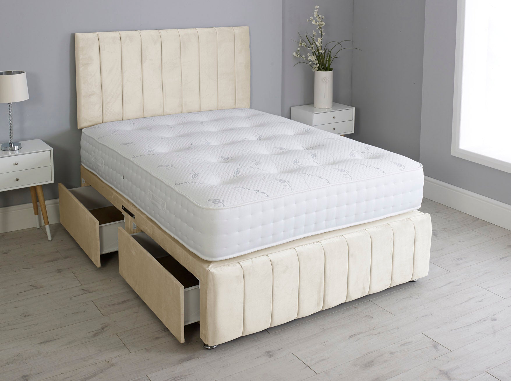 Linear Divan Bed Set With Footboard And Pocket Memory Mattress And Headboard