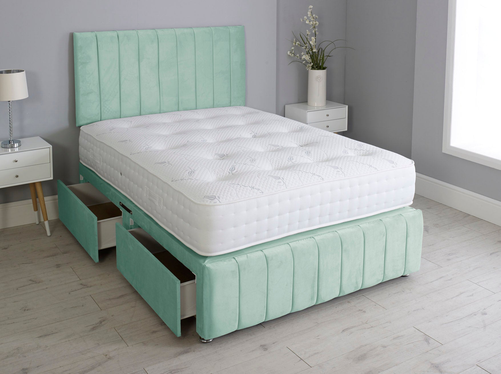 Linear Divan Bed Set With Footboard And Pocket Memory Mattress And Headboard