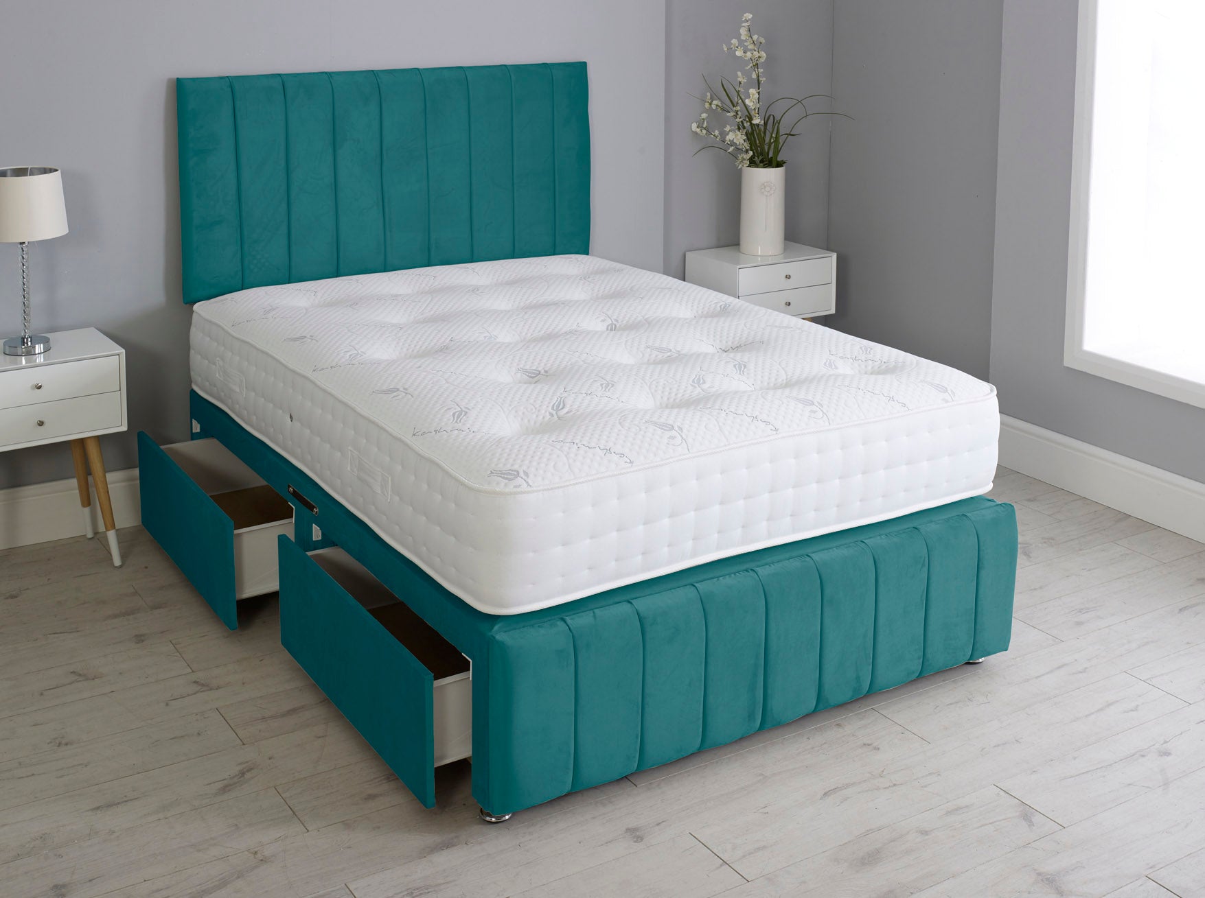 Linear Divan Bed Set With Footboard And Pocket Memory Mattress And Headboard