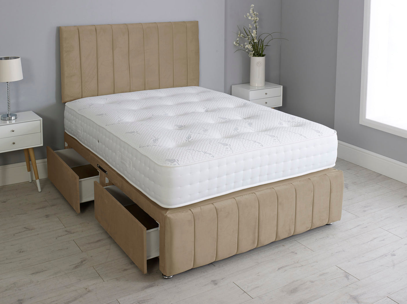 Linear Divan Bed Set With Footboard And Pocket Mattress And Headboard