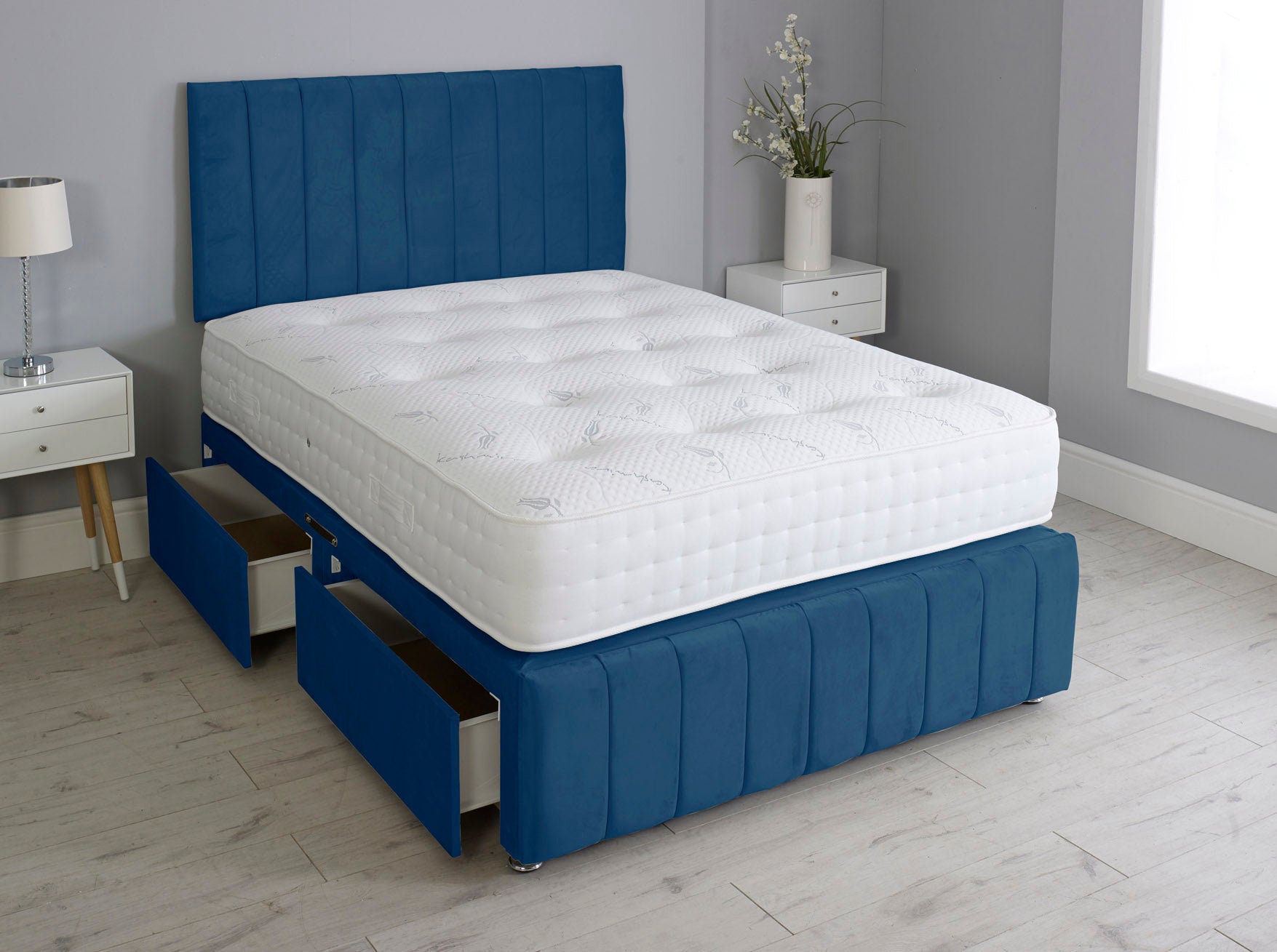 Linear Divan Bed Set With Footboard And Pocket Memory Mattress And Headboard