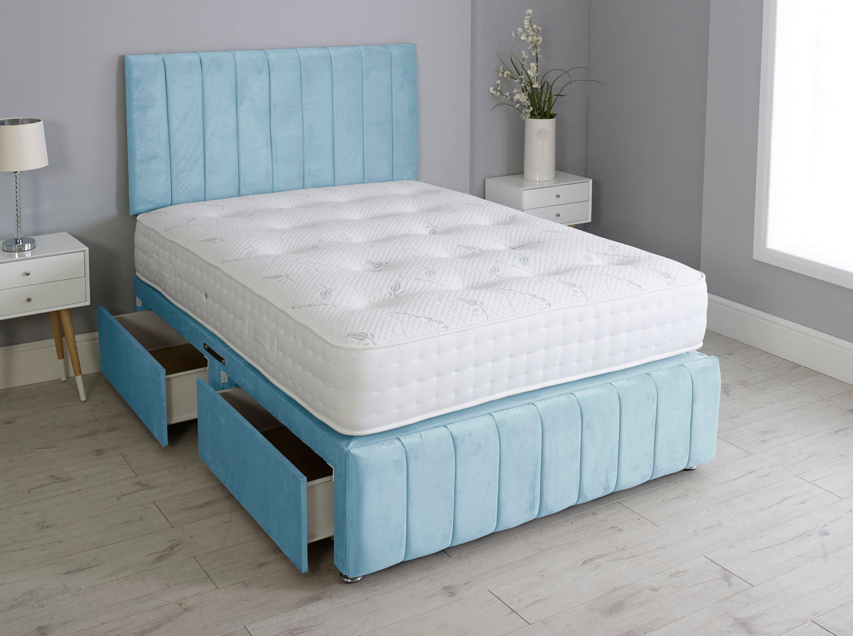 Linear Divan Bed Set With Footboard And Pocket Memory Mattress And Headboard