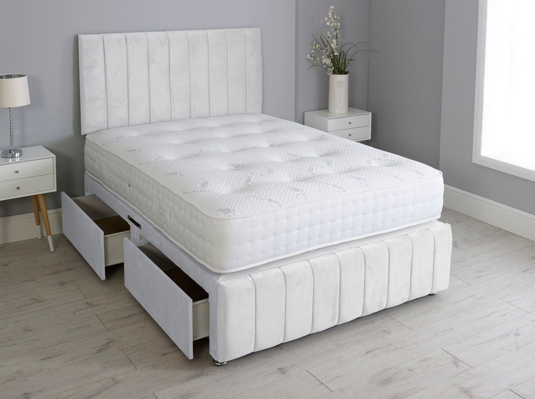 Linear Divan Bed Set With Footboard And Pocket Memory Mattress And Headboard