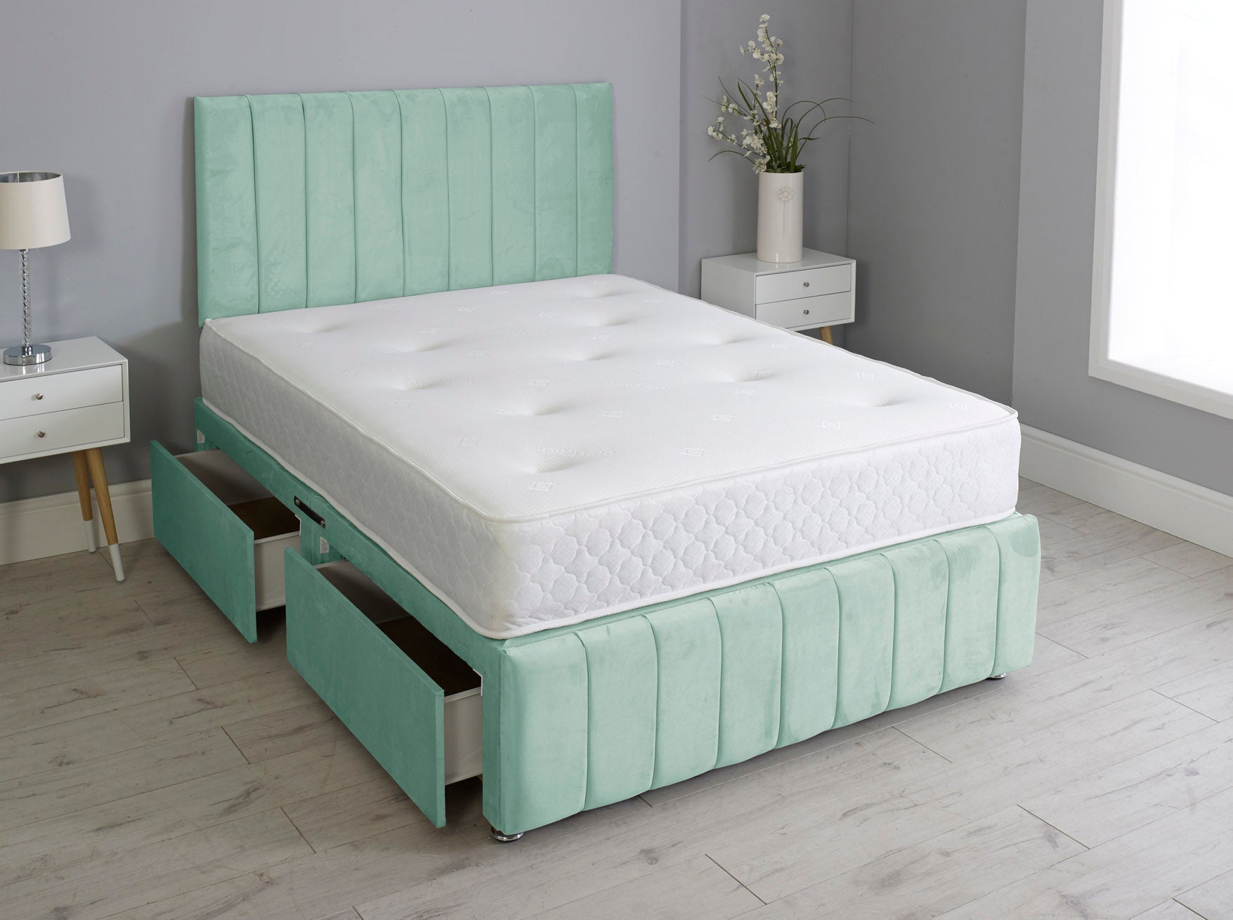 Linear Divan Bed With Footboard And Memory Orthopaedic Mattress