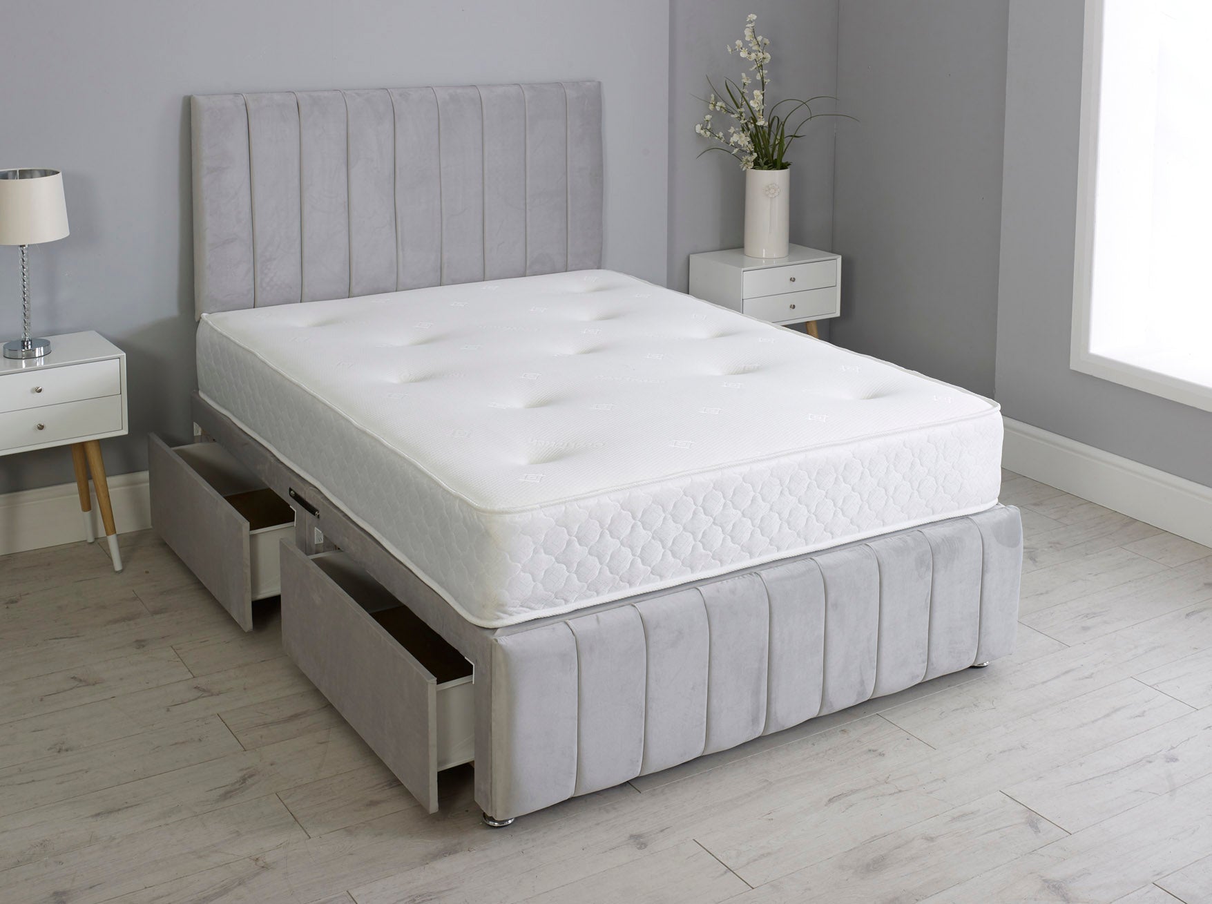 Linear Divan Bed With Footboard And Memory Orthopaedic Mattress