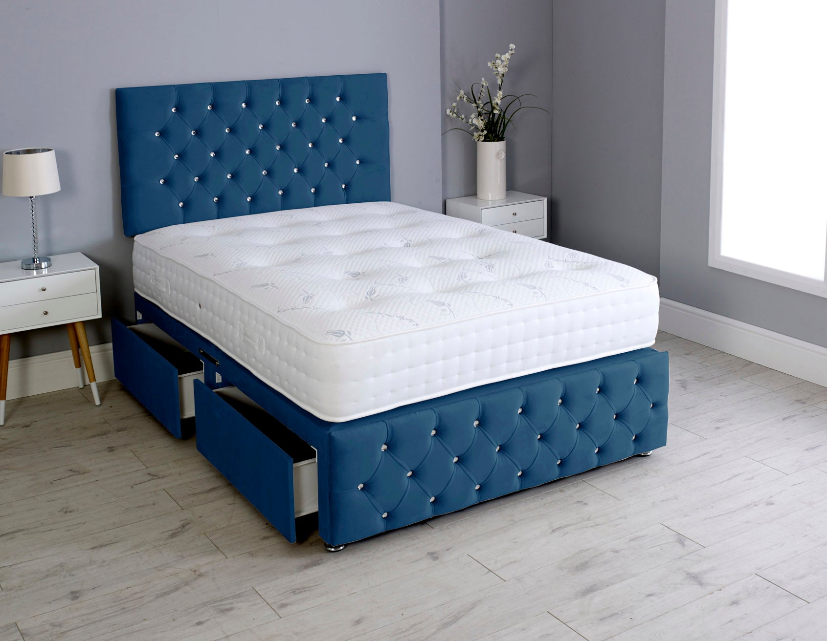 Milly Chesterfield Divan Bed Set With Footboard And Pocket Memory Mattress And Headboard