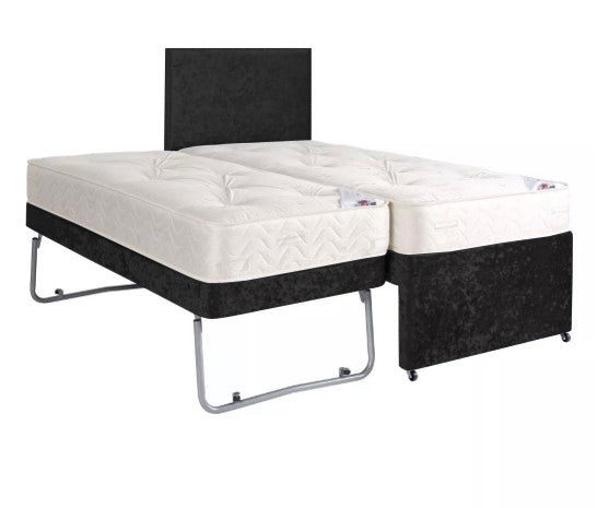 Black-Crushed-Velvet-Guest-Bed-Trundle-Bed-2in1-Sleeper-Spare-Room-Bed-Set-Chenille-Divan-Orthopaedic-Mattress-Shorty-Mattress-Headboard-Bed-Set-Pocket-Sprung-1000
