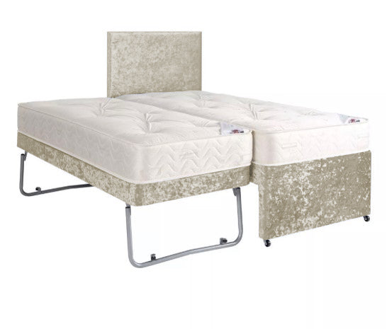 Cream-Crushed-Velvet-Guest-Bed-Trundle-Bed-2in1-Sleeper-Spare-Room-Bed-Set-Chenille-Divan