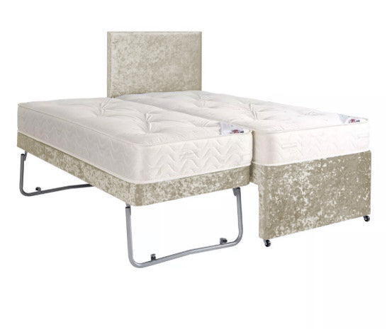 Cream-Crushed-Velvet-Guest-Bed-Trundle-Bed-2in1-Sleeper-Spare-Room-Bed-Set-Chenille-Divan-Orthopaedic-Mattress-Shorty-Mattress-Headboard-Bed-Set-Pocket-Sprung-1000